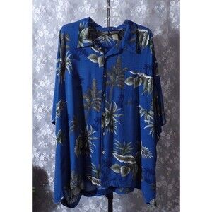 Vintage 90s Hawaiian Shirt 1990s Blue Rayon Tropical Tiki Summer Resort Size 4X